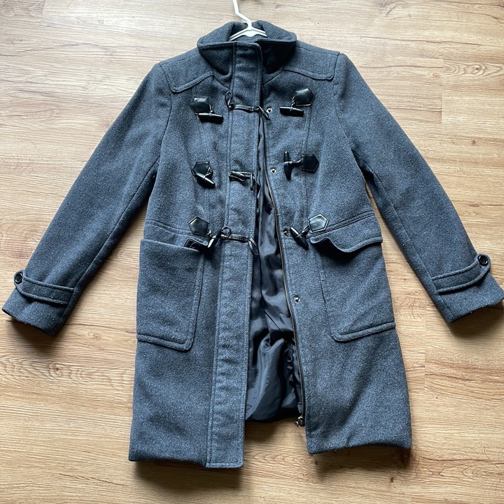 Forever 21 grey button down zipper long coat size large
